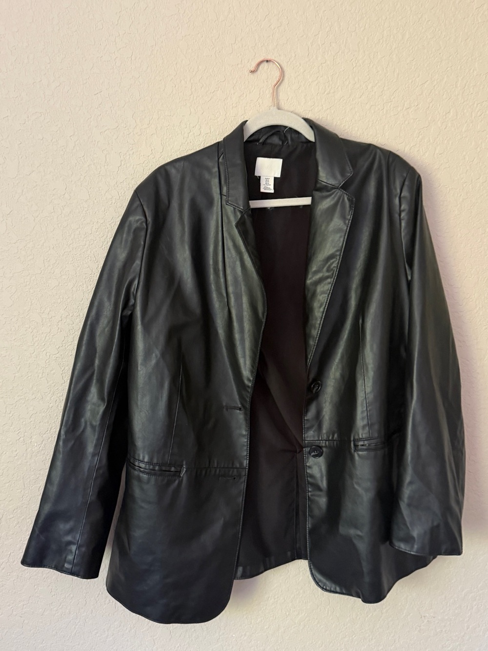 H&M Black Faux Leather Bomber Blazer